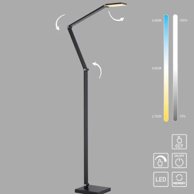 LED Stehleuchte SAMSKY, grau, CCT-Steuerung, Tastdimmer, höhenverstellbar