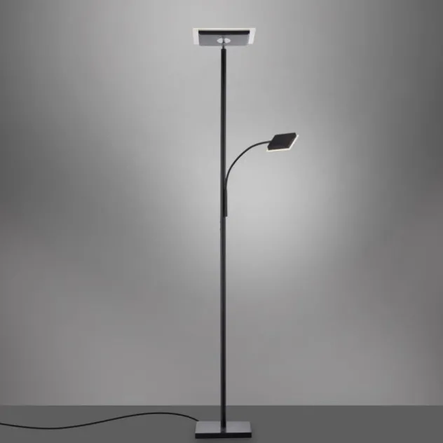 LED-Stehleuchte, schwarz, dimmbar, Lesearm, Deckenfluter