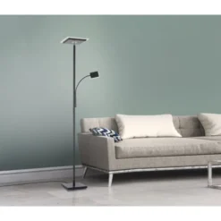 LED-Stehleuchte, schwarz, dimmbar, Lesearm, Deckenfluter