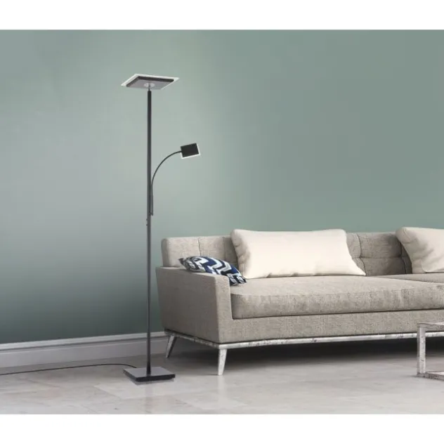 LED-Stehleuchte, schwarz, dimmbar, Lesearm, Deckenfluter