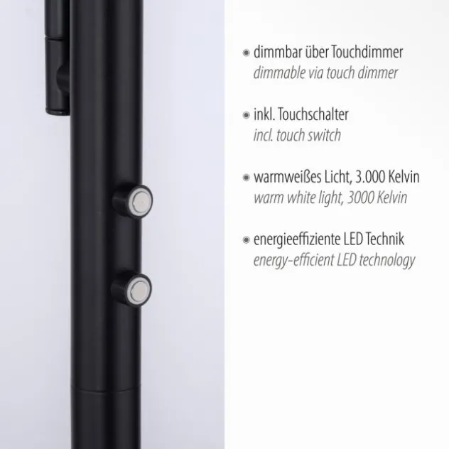 LED-Stehleuchte, schwarz, dimmbar, Lesearm, Deckenfluter