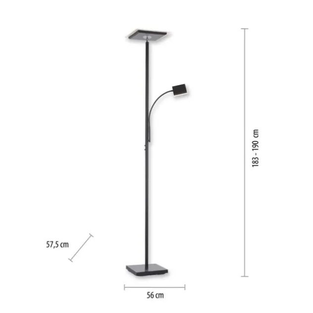 LED-Stehleuchte, schwarz, dimmbar, Lesearm, Deckenfluter