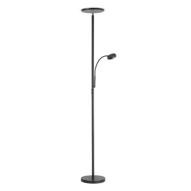 LED-Stehleuchte, schwarz, dimmbar, Touchdimmer, Lesearm, Fluterkopf einstellbar