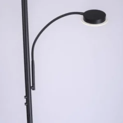 LED-Stehleuchte, schwarz, dimmbar, Touchdimmer, Lesearm, Fluterkopf einstellbar