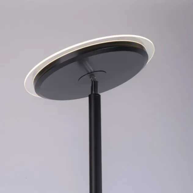 LED-Stehleuchte, schwarz, dimmbar, Touchdimmer, Lesearm, Fluterkopf einstellbar