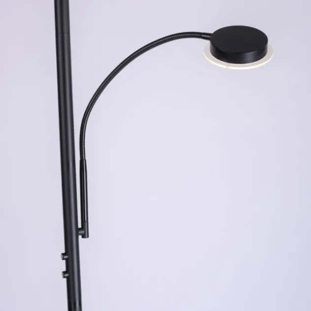LED-Stehleuchte, schwarz, dimmbar, Touchdimmer, Lesearm, Fluterkopf einstellbar