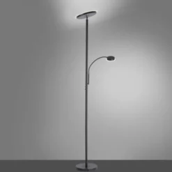 LED-Stehleuchte, schwarz, dimmbar, Touchdimmer, Lesearm, Fluterkopf einstellbar
