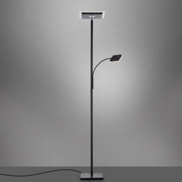 LED Stehleuchte, schwarz, dimmbar Touchdimmer Lesearm zuschaltbar, eckig
