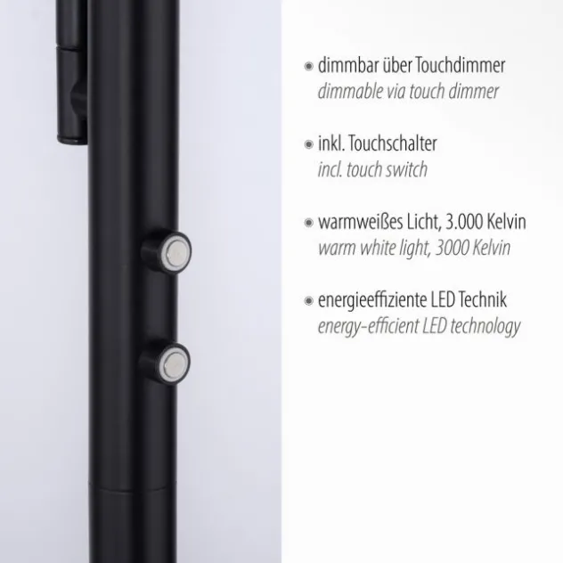 LED Stehleuchte, schwarz, dimmbar Touchdimmer Lesearm zuschaltbar, eckig