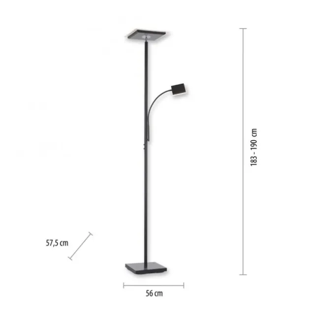 LED Stehleuchte, schwarz, dimmbar Touchdimmer Lesearm zuschaltbar, eckig