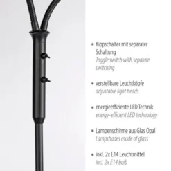 LED Stehleuchte schwarz 2-flammig flexibel verstellbar mit Schalter