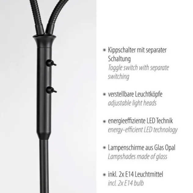 LED Stehleuchte schwarz 2-flammig flexibel verstellbar mit Schalter