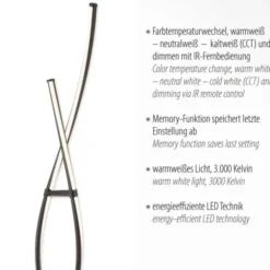 LED Stehleuchte schwarz geschwungen dimmbar Fernbedienung CCT