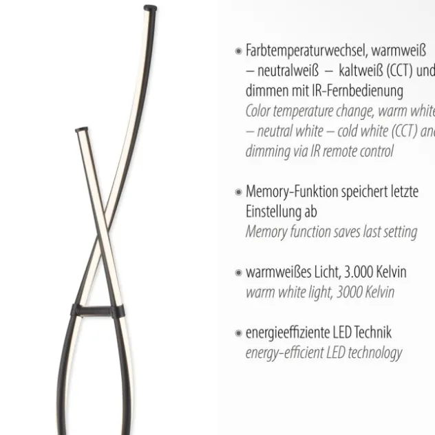 LED Stehleuchte schwarz geschwungen dimmbar Fernbedienung CCT