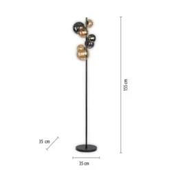 LED Stehleuchte schwarz rund Fußschalter Rauchgläser Ambergläser