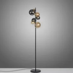 LED Stehleuchte schwarz rund Fußschalter Rauchgläser Ambergläser