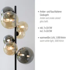 LED Stehleuchte schwarz rund Fußschalter Rauchgläser Ambergläser