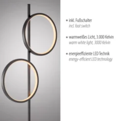 LED Stehleuchte schwarz schlichtes Design Fußschalter warmweiß