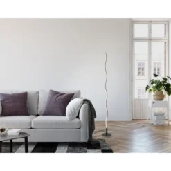 LED-Stehleuchte, schwarz, Wellenform, Schnurschalter, blendfrei