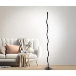 LED-Stehleuchte, schwarz, Wellenform, Schnurschalter, blendfrei
