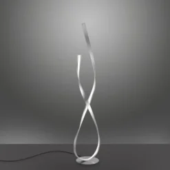 LED Stehleuchte silberfarbig 2 flammig geschwungene Leuchtarme Schnurdimmer