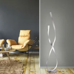 LED Stehleuchte silberfarbig 2 flammig geschwungene Leuchtarme Schnurdimmer