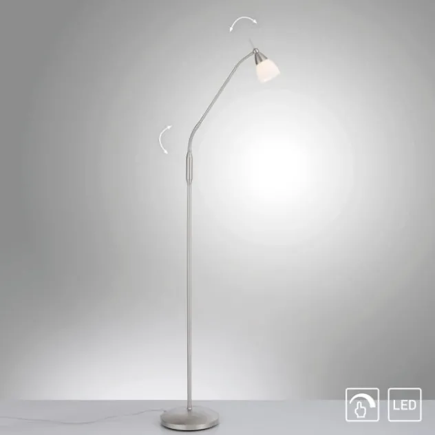 LED Stehleuchte silber Opalglas 3 Stufen Touchdimmer verstellbar