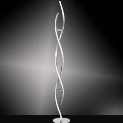 LED Stehleuchte, stahlfarben, geschwungene Form, dimmbar, modern, design
