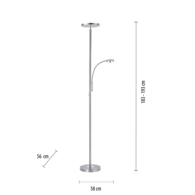 LED-Stehleuchte, stahlfarben, flexibler Lesearm, dimmbar, modern