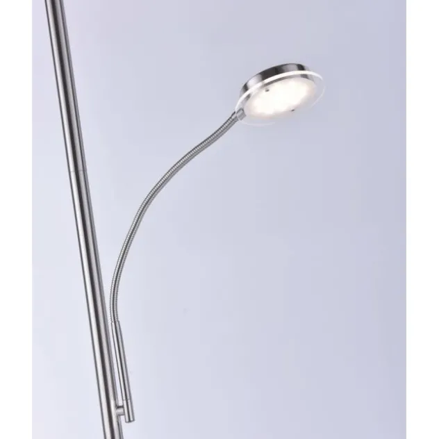 LED-Stehleuchte, stahlfarben, flexibler Lesearm, dimmbar, modern