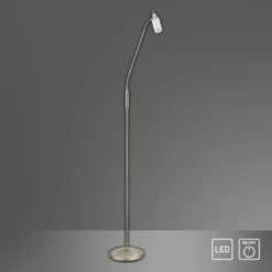 LED-Stehleuchte, stahlfarben, verstellbarer Leuchtkopf, inkl. Kippschalter