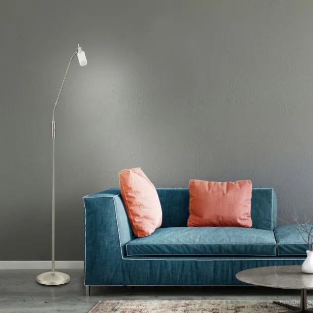 LED-Stehleuchte, stahlfarben, verstellbarer Leuchtkopf, inkl. Kippschalter