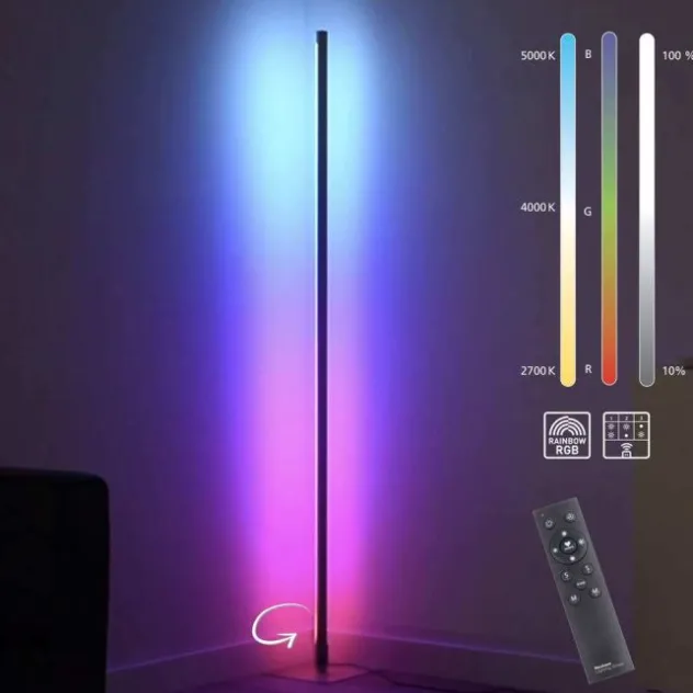 LED Stehleuchte, stahlfarben, RGB, Fernbedienung, dimmbar