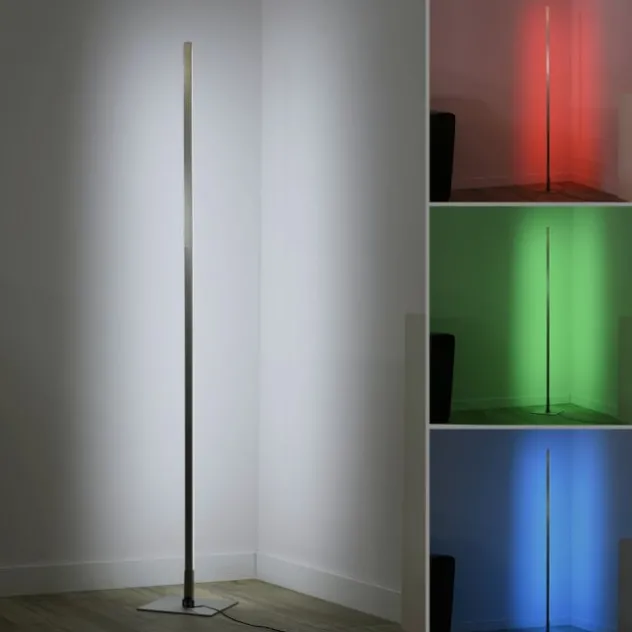 LED Stehleuchte, stahlfarben, RGB, Fernbedienung, dimmbar