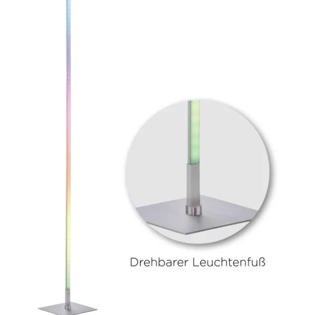 LED Stehleuchte, stahlfarben, RGB, Fernbedienung, dimmbar