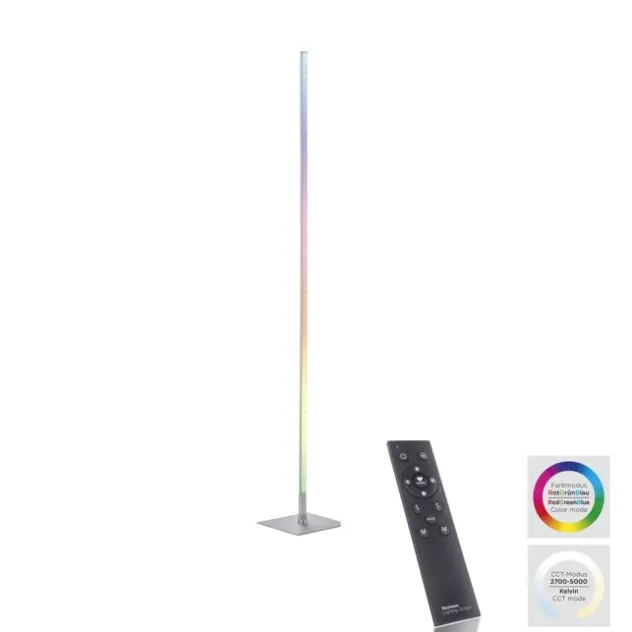 LED Stehleuchte, stahlfarben, RGB, Fernbedienung, dimmbar