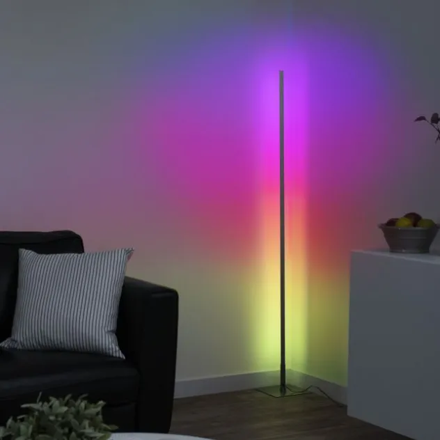 LED Stehleuchte, stahlfarben, RGB, Fernbedienung, dimmbar