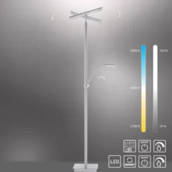 LED-Stehleuchte, stahlfarben, Deckenfluter, Lichtfarbsteuerung inkl. Memoryfunktion, Tastdimmer