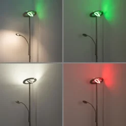 LED-Stehleuchte, stahlfarben, App, Fernbedienung, dimmbar