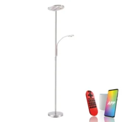 LED-Stehleuchte, stahlfarben, App, Fernbedienung, dimmbar