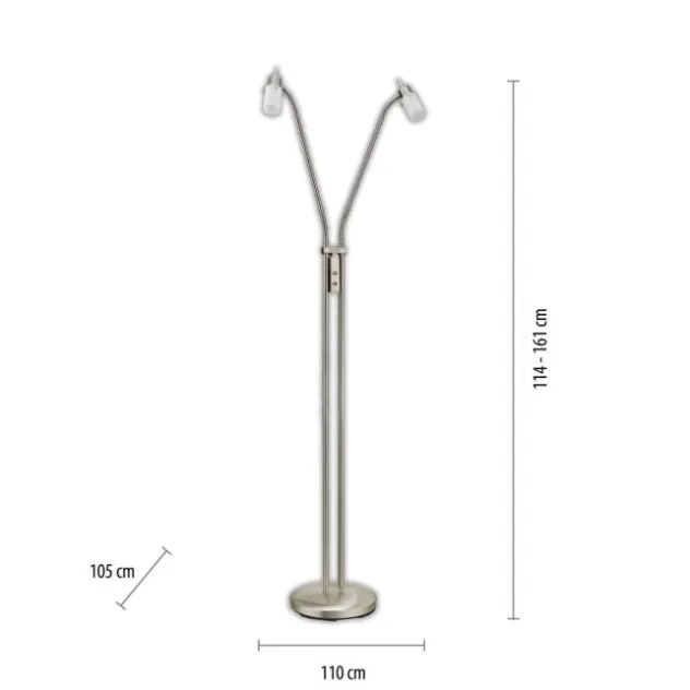 LED-Stehleuchte, stahl, 2 verstellbare Leuchtköpfe, warmweiß, blendfrei