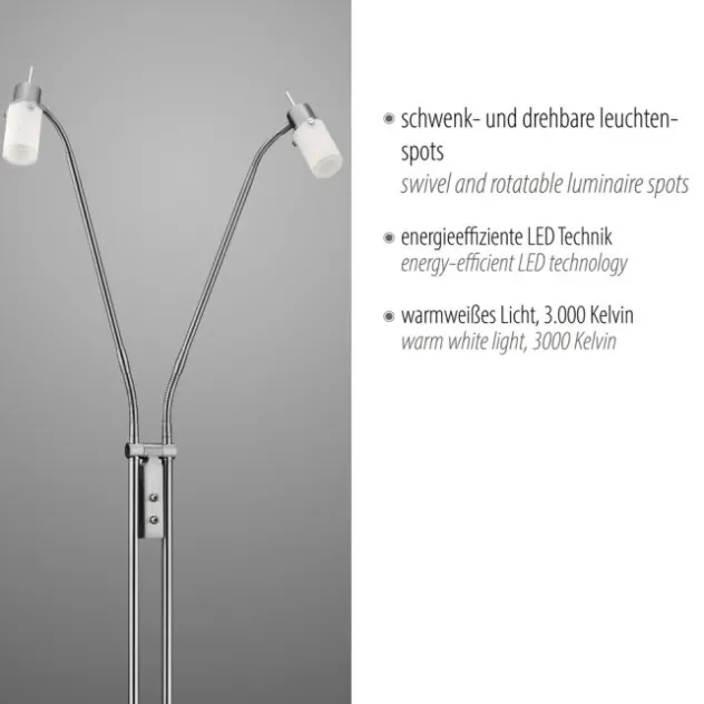LED-Stehleuchte, stahl, 2 verstellbare Leuchtköpfe, warmweiß, blendfrei