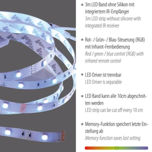 LED-Stripes, 3m, Fernbedienung, RGB Farbwechsel, inkl. Schnurschalter