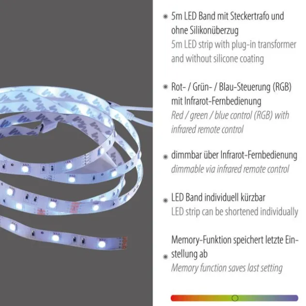 LED-Stripes, 5m Länge, Fernbedienung, Memory-Funktion, RGB Farbwechsel