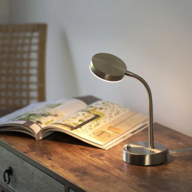 LED Tischlampe silberfarbig drehbar Schalter warmweiß Schreibtischlampe