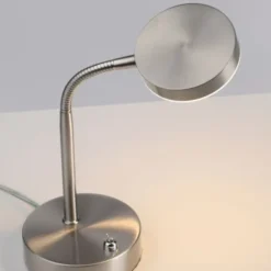 LED Tischlampe silberfarbig drehbar Schalter warmweiß Schreibtischlampe