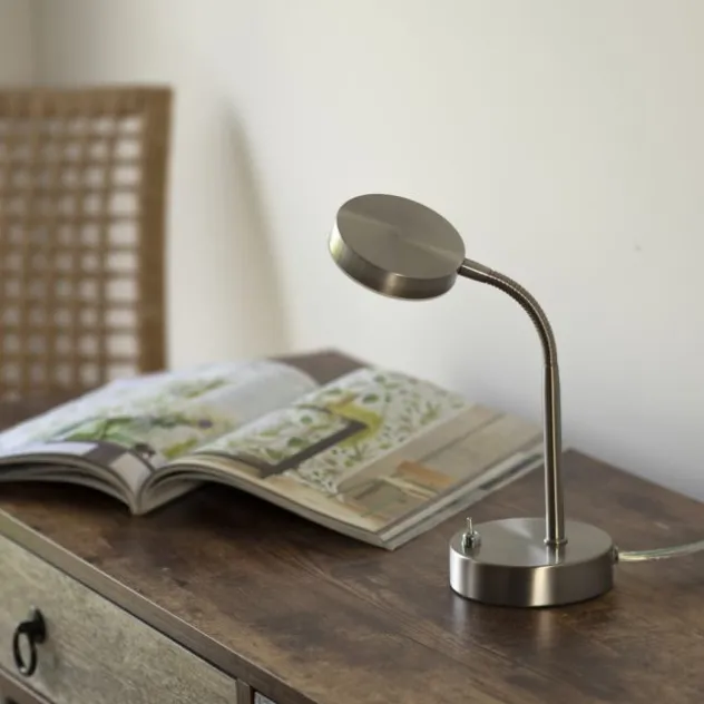 LED Tischlampe silberfarbig drehbar Schalter warmweiß Schreibtischlampe