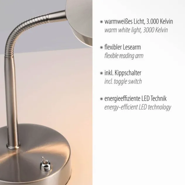 LED Tischlampe silberfarbig drehbar Schalter warmweiß Schreibtischlampe