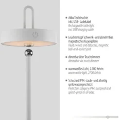 LED Tischlampe weiß Akku Touchdimmer spritzwassergeschützt USB