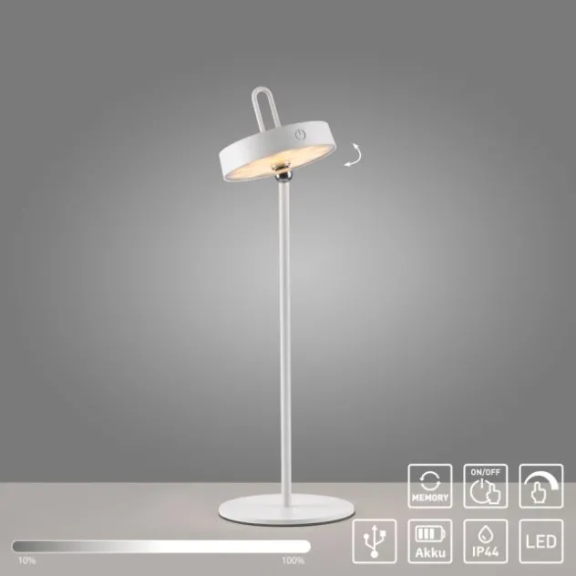 LED Tischlampe weiß Akku Touchdimmer spritzwassergeschützt USB